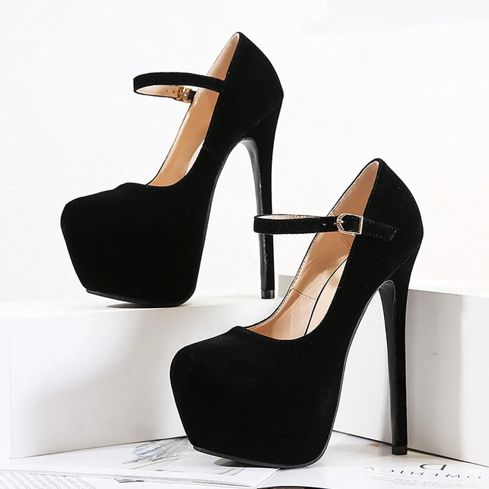 

SARAIRIS Brand Design Ladies Sexy Office Pumps Flock Platform Thin High Heels Buckle Women Pumps 2021 Spring Women Shoes