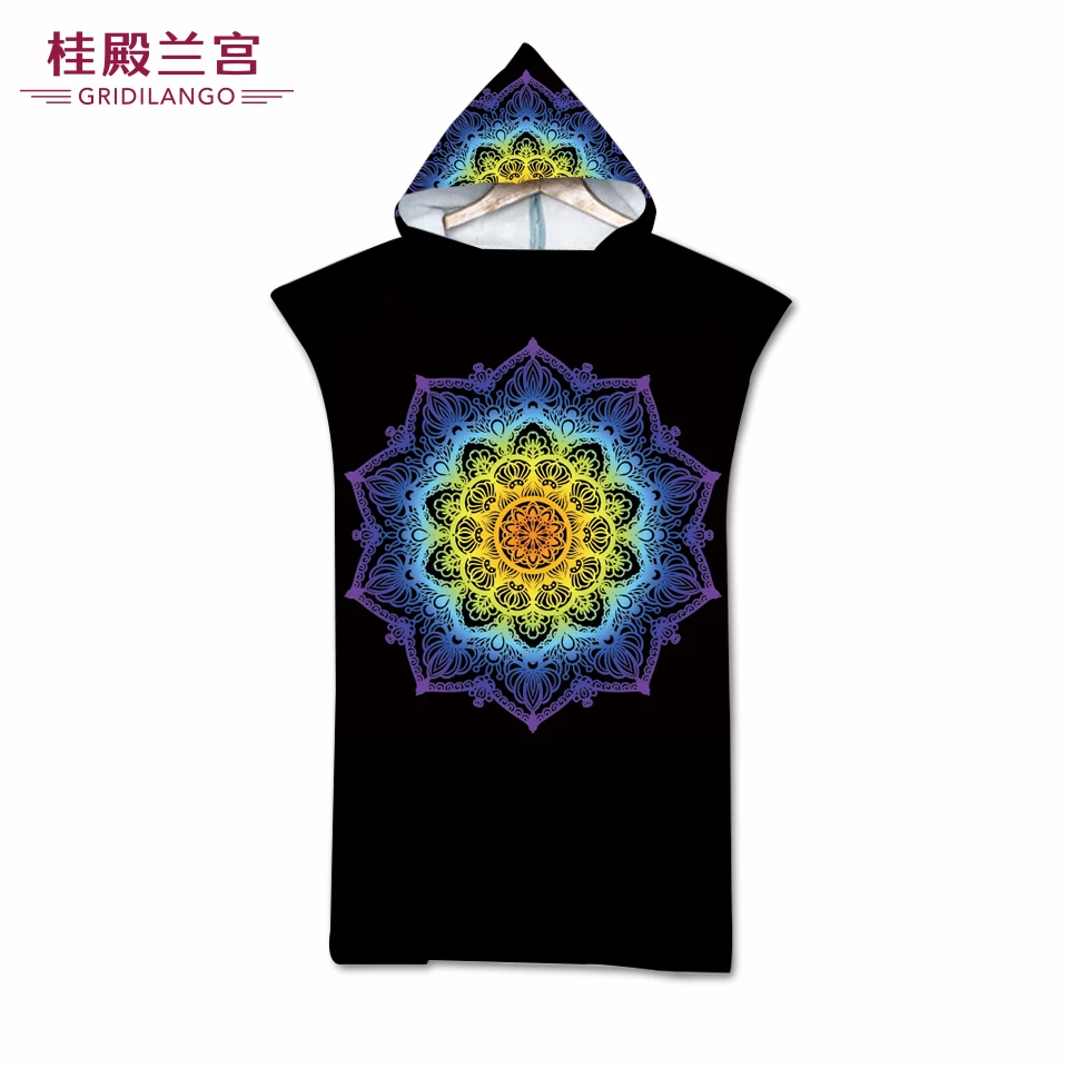 GRIDILANGO красочные Boho Мандала пляжное полотенце с капюшоном двухстороннее