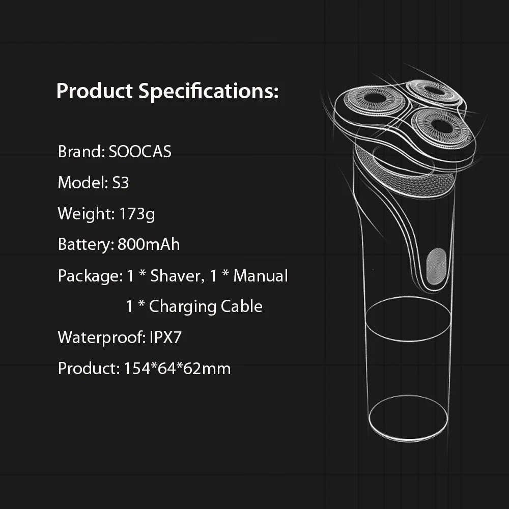 Xiaomi Mijia SOOCAS S3 электробритва для сухого влажного бритья Беспроводная USB перезаряжаемая Водонепроницаемая бритва с 3 режущими головками для мужчин