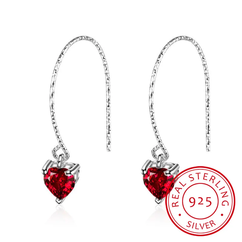 

Женские серьги из серебра 925 пробы, с красным кубическим цирконием, с длинными кисточками, ювелирные изделия из серебра S-E481 пробы