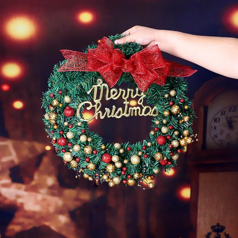 

Рождественский венок, иголка искусственной сосны, Круглый венок, витрина, вечевечерние, настенное украшение, украшение для дома, рождествен...