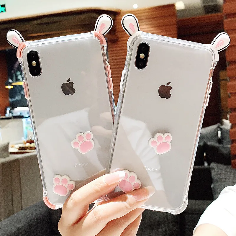 3D милый мультфильм розовый Кот лапа Прозрачный чехол для телефона iPhone 11 Pro Max XR Xs X 7