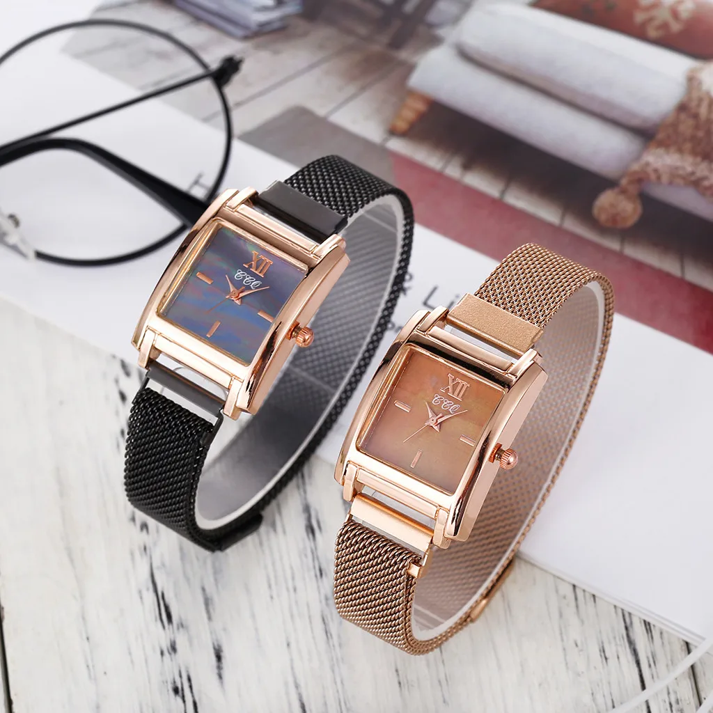 Women's Quartz Watch Magnetic Buckle Mesh Male Female Men Watches Alloy Case Simple Square WristWatchesLadies Girls Clock Reloj |