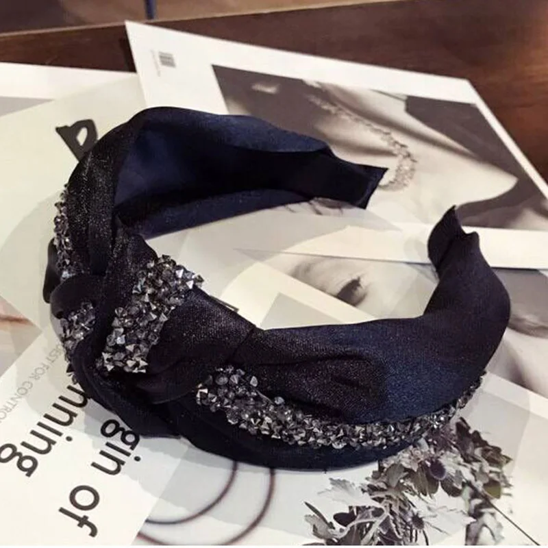 Fashion Bohemian Women Elegant Crystal Black Ribbons Headband Hairbands Hair Holder Turban Accessories Wholesale |