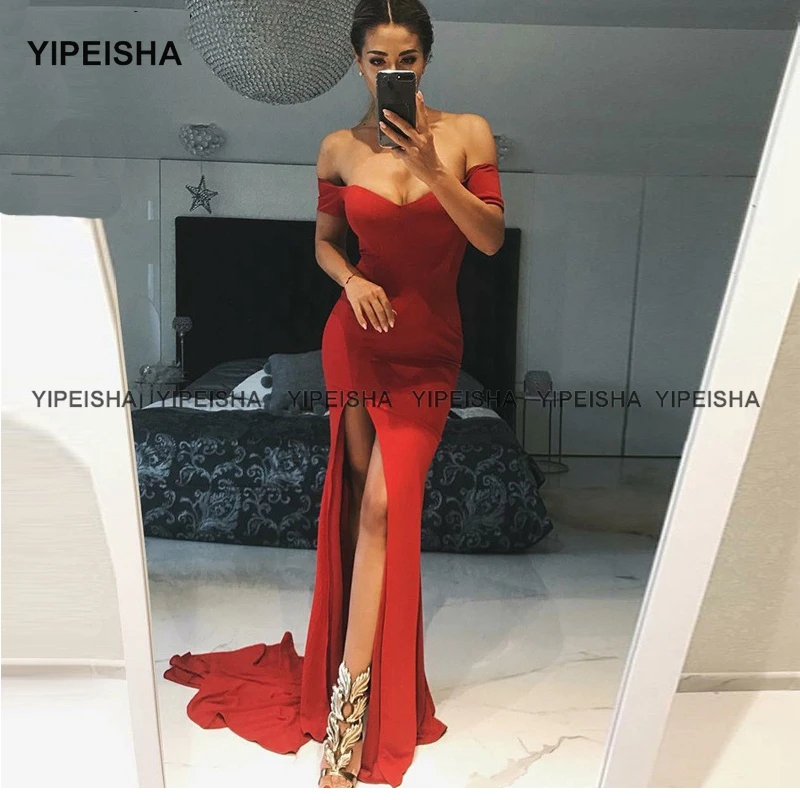 

Yipeisha Red Evening Dresses Long Mermaid Prom Dresses 2021 vestidos de fiesta de noche Side Slit Party Gown