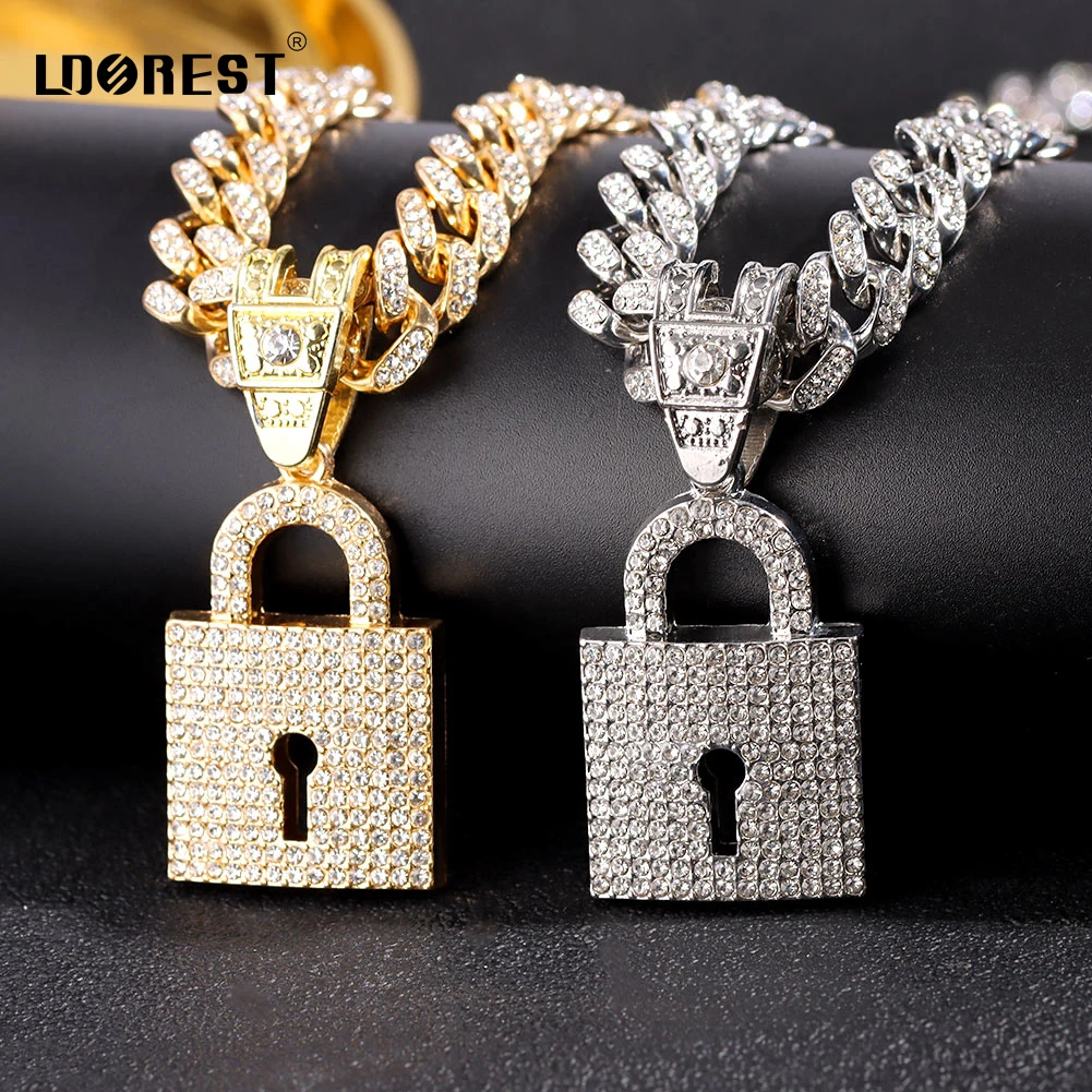 Ожерелье с подвеской в виде большого замка кристаллами 13 мм | Украшения и
