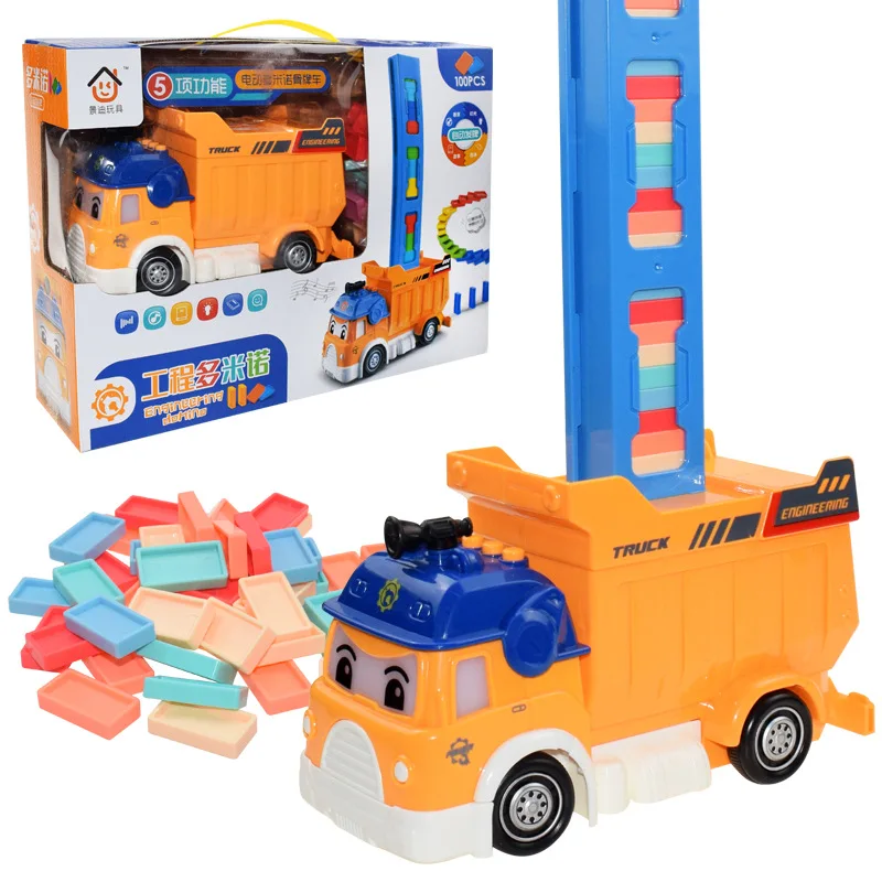 

Domino Train Car Set Kids Sound Light Automatic Laying Domino Brick Colorful Dominoes Blocks Game Toys Set Gift for Boys