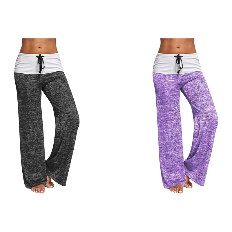 

Женские свободные брюки, повседневные однотонные широкие брюки со шнуровкой, женские длинные брюки, спортивные брюки, пижама XL, черные/фиол...