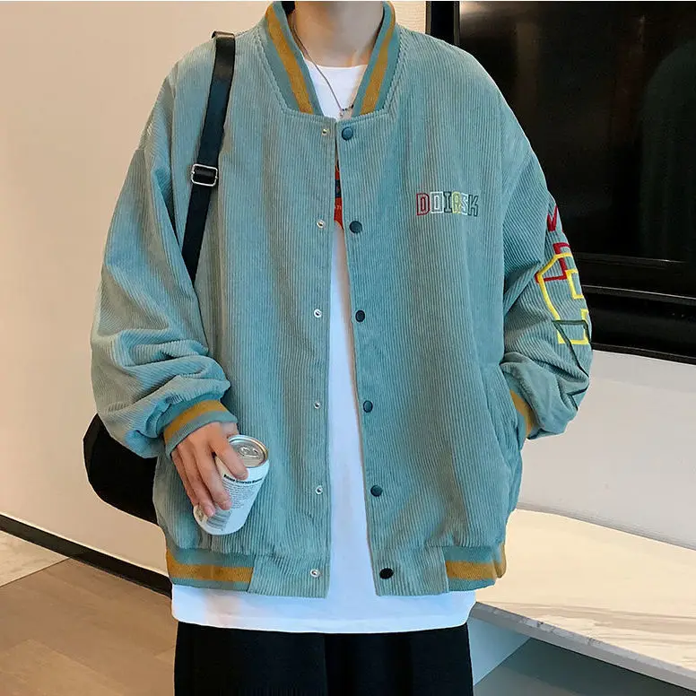 

Corduroy Men's Jacket New 2021 Spring and Autumn Plus Size American Baseball Uniform Men's Trend Loose Men's Jacket