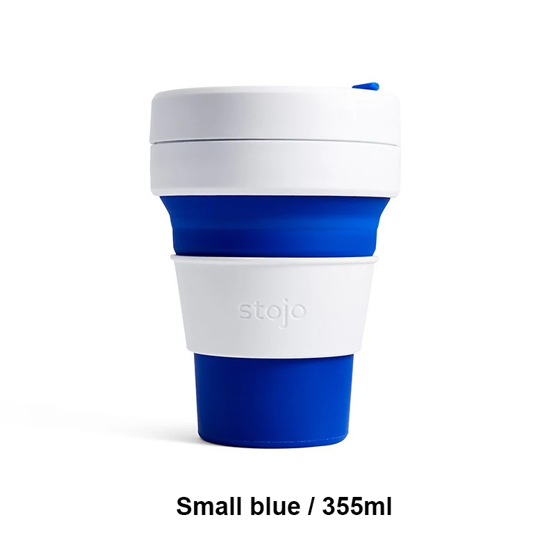 small blue 355ml STOJO CUP Складная Силиконовая портативная силиконовая кофейная чашка многофункциональная Складная силиконовая чашка для офиса и путешествий - Цвет: small blue 355ml
