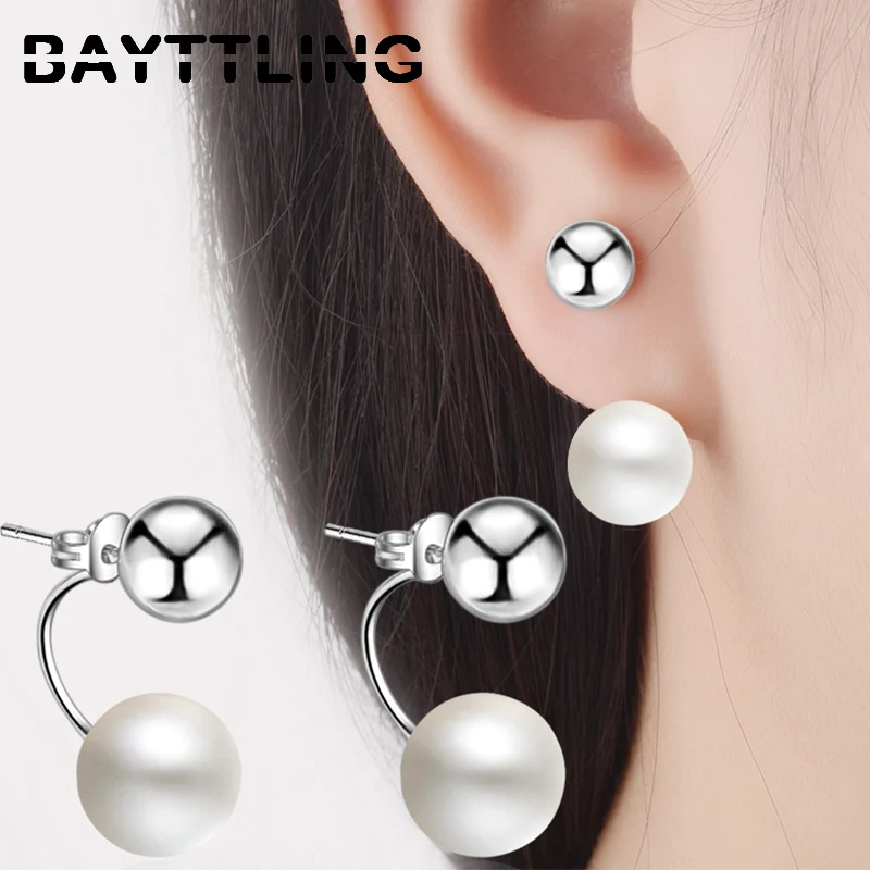 

BAYTTLING 20MM 925 Sterling Silver Simple and Elegant Round Pearl Earrings For Woman Lady Fashion Christmas Party Jewelry Gift