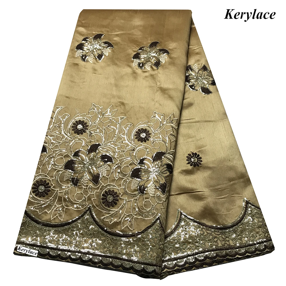 

Качество золотой Джордж кружева Sequince ткань сырой шелк вышитые последние африканские вечерние 2020 вечернее платье Шитье 5 ярдов KRL-92342