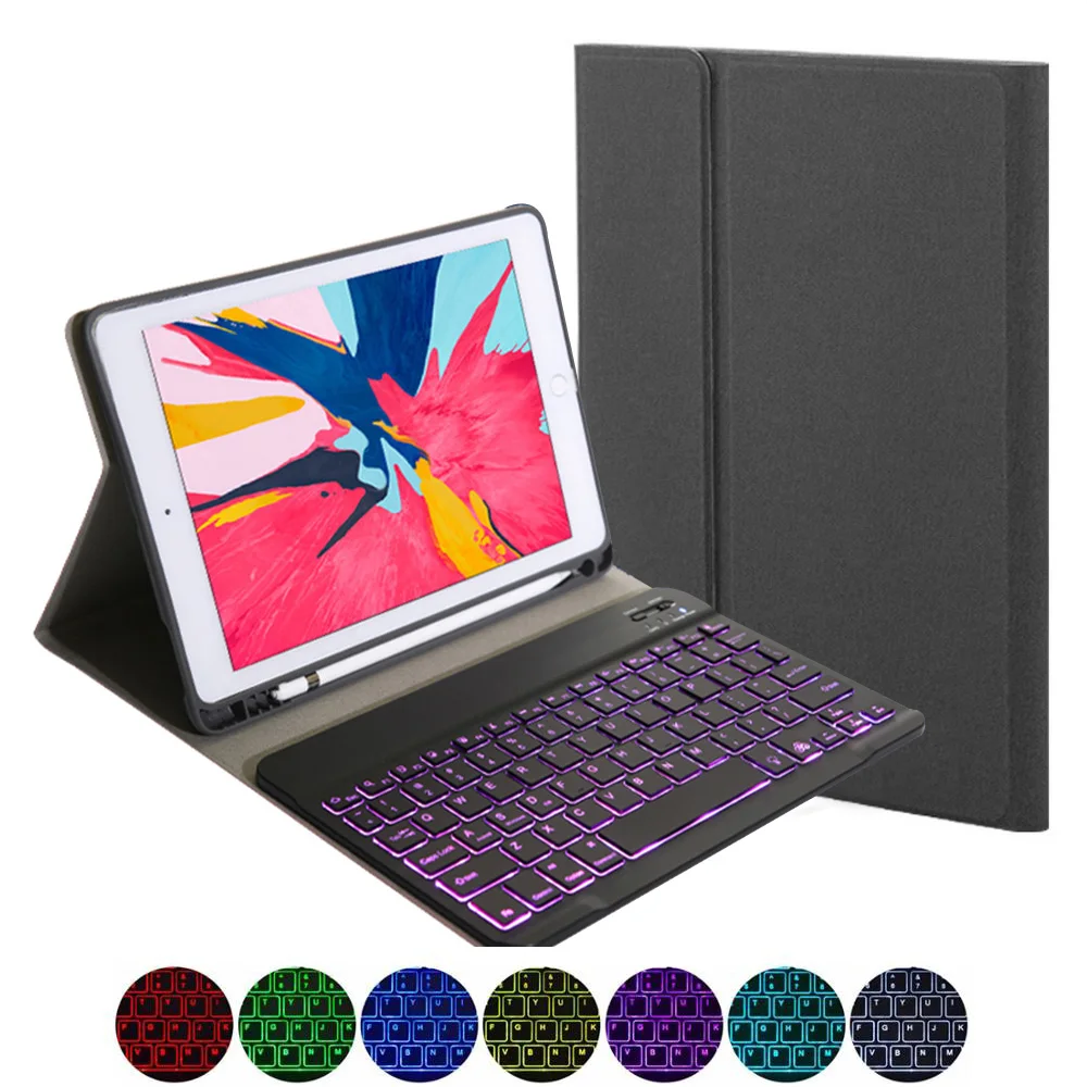 black Для ipad 7th 10," американская Bluetooth клавиатура чехол для планшета 7 цветов с подсветкой кожаный чехол держатель ручки - Цвет: black