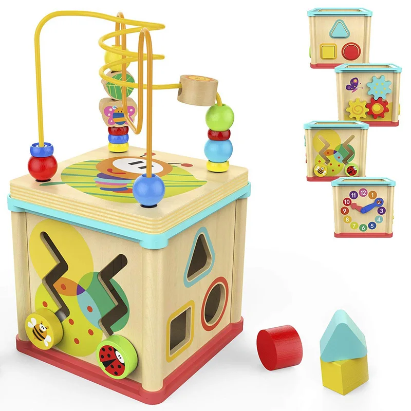 

Детская деревянная многофункциональная головоломка с круглыми бусинами, Коробка С Сокровищами для раннего обучения, интеллектуальное раз...