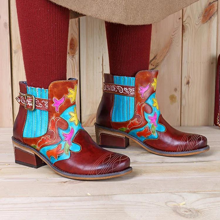 Западная пастушка ботинки женская обувь ботильоны из натуральной кожи в стиле