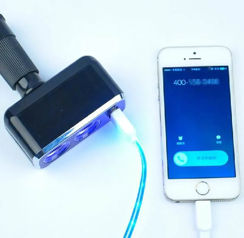 Тройная Розетка от 1 до 2 + USB источник питания Автомобильное зарядное устройство