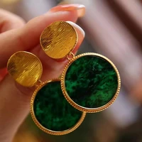natural a jade earrings female retro temperament dinner 925 silver plated 24k gold inlaid