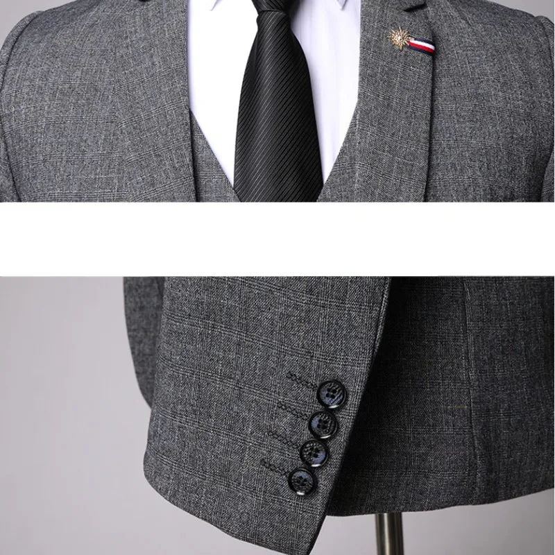 

(Jackets+Vest+Pants) 2021 Brand fashion man slim fit Business Blazers/Male pure cotton three-piece suit/groom tuxedo S-6XL