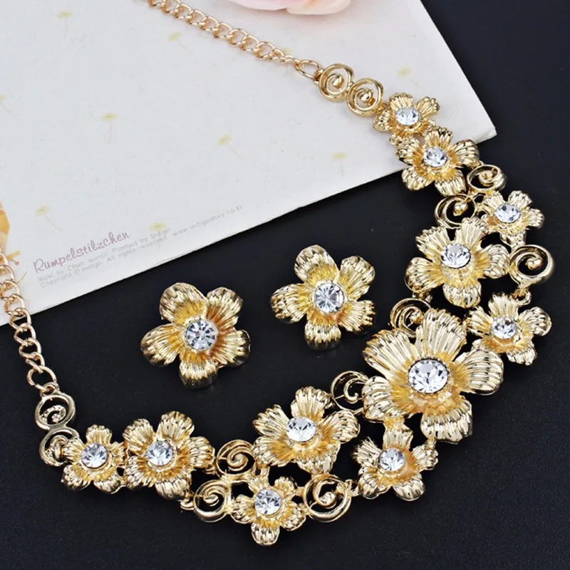 Дубай Золотые Ювелирные наборы для женщин модное длинное ожерелье цветок серьги