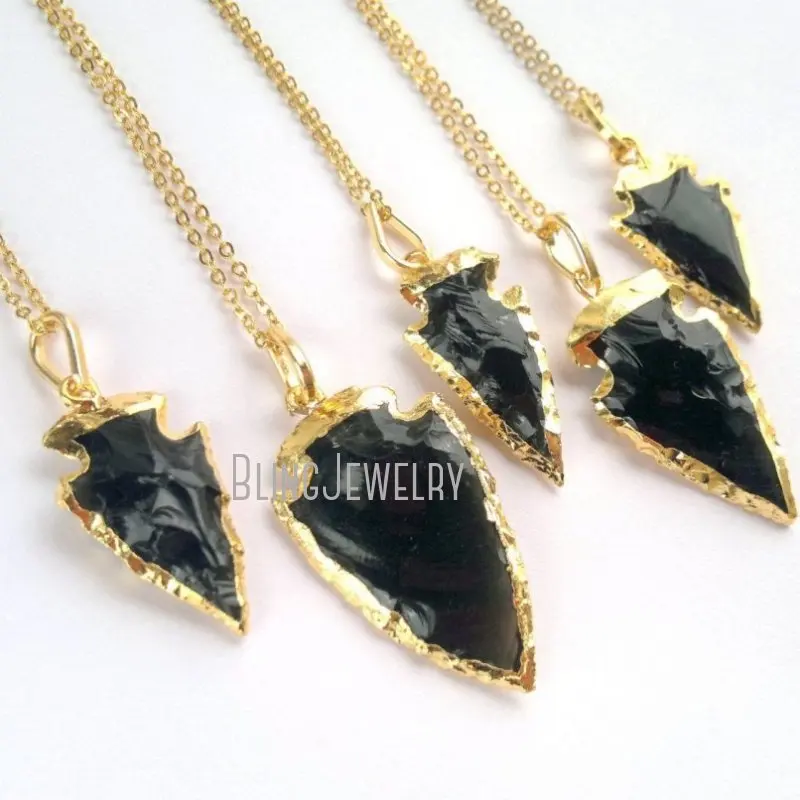 NM38574 Black Obsidian Arrowhead Necklace Layering Necklace Bohemian Jewelry