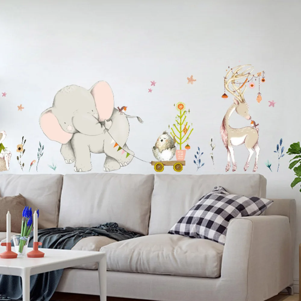 

Lovely Animals Elephant Rabbit Elk Wall Sticker Home Decoration Kids Room Wall Sticker Mural Art Poster