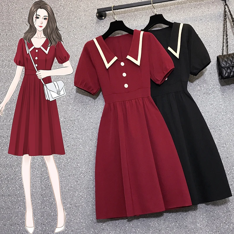

Kekeplus Store 2021 Summer New Elegant Ladies Fashion Slim Waist Dress Women Short Sleeve Peter Pan Collar Midi Dresses 181801