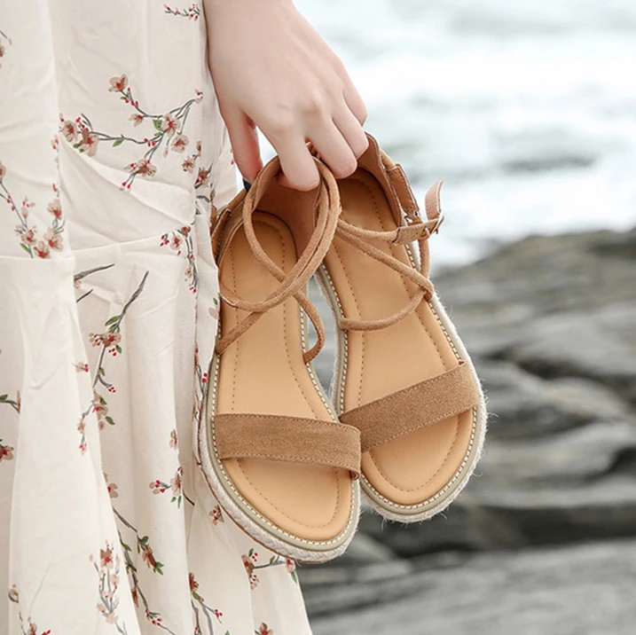 Женские босоножки Женская обувь из натуральной кожи с пряжкой на лодыжке