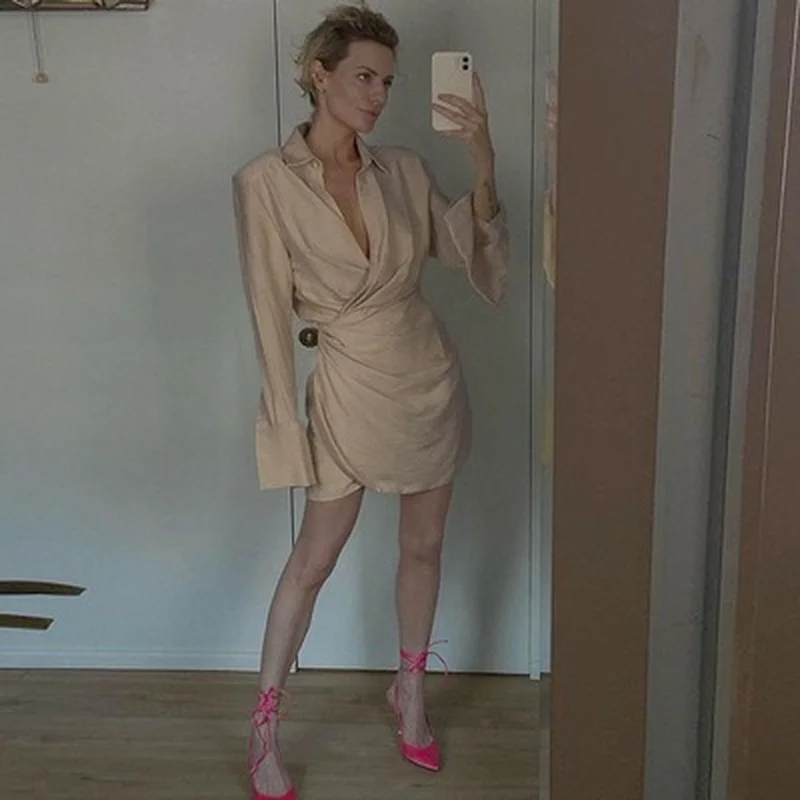 WeiYao элегантные сексуальные платья с рюшами женские осенние длинным рукавом и