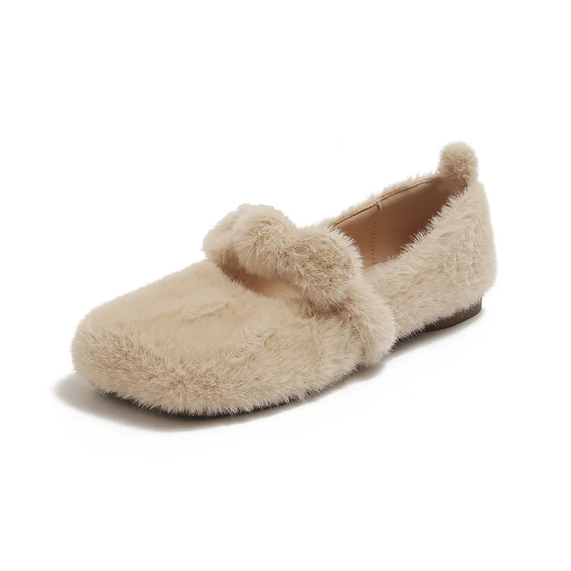 

Cute Bow Fuzzy Flats Shoes Women Faux Fur Mary Janes Shoes For Ladies Girls Winter Autumn Slip On Shoes Size 10 11 Women Loafers