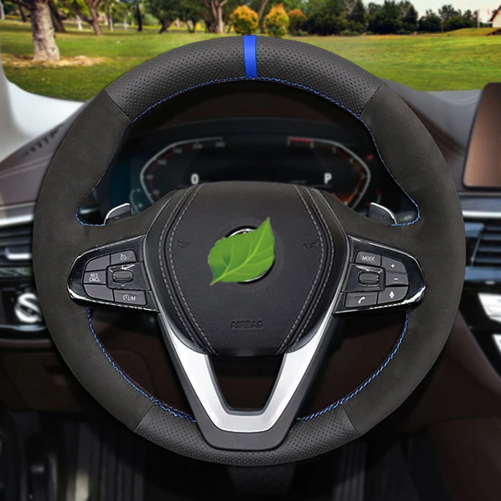 Черный с нескользящей подошвой из натуральной кожи и замши Чехол рулевого колеса