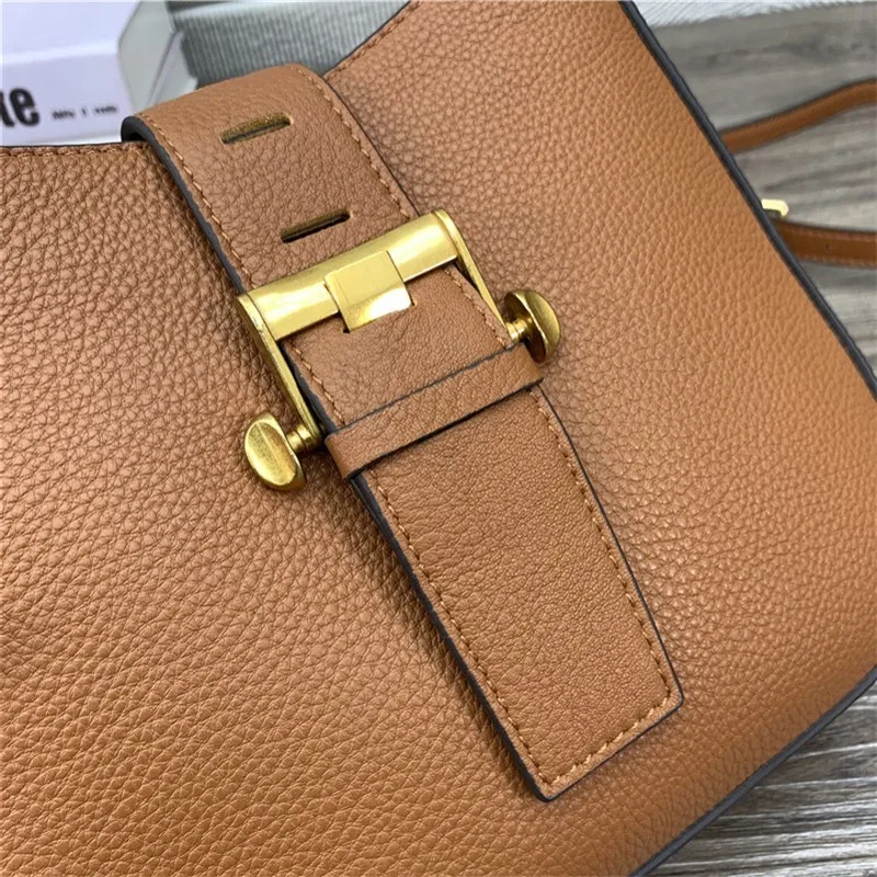 

Fashion Women Genuine Leather Shoulder Bag Buckle Handbag Totes Elegant Lady Packing Sling Crossbody Bucket Bags Casual Handbag