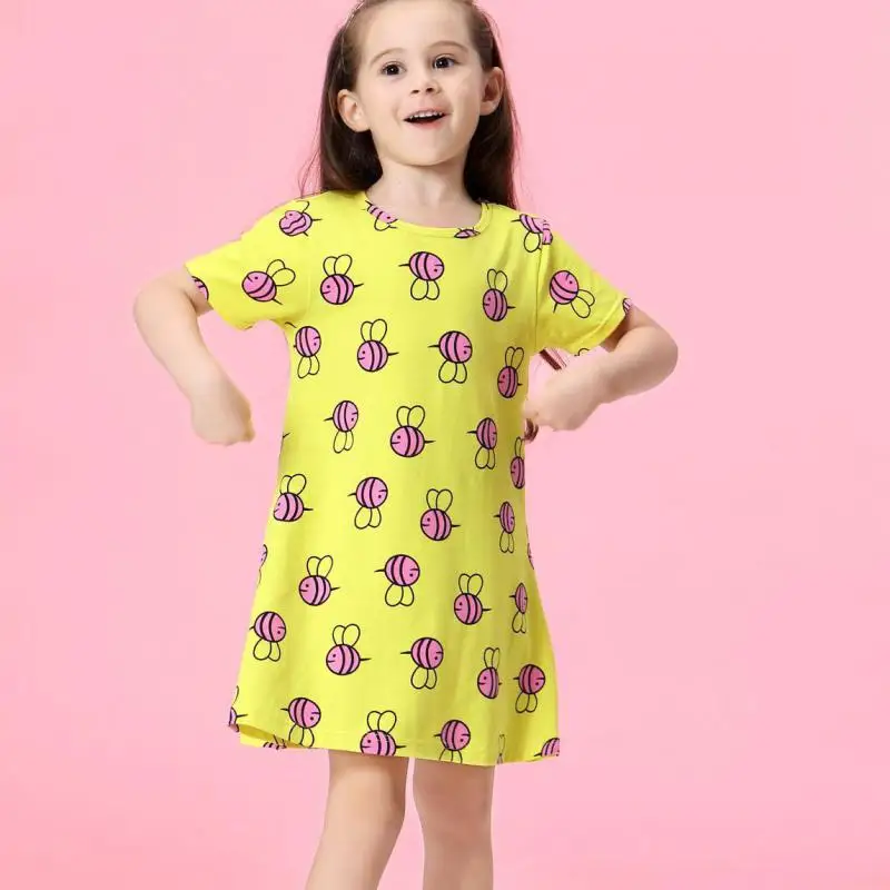 Весеннее платье для девочек детское с короткими рукавами и круглым вырезом милая