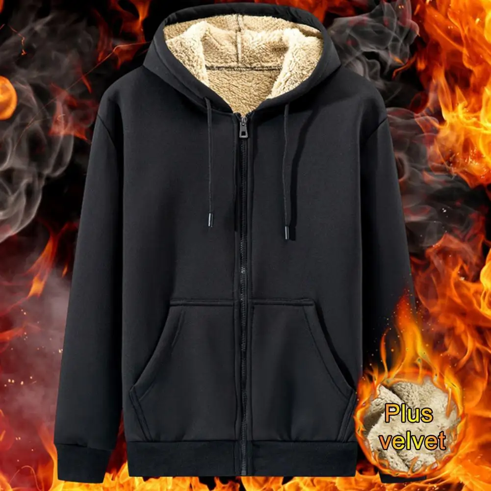 

All Match Stylish Solid Color Winter Jacket With Hat Cardigan Coat Extra Thick For Outdoor