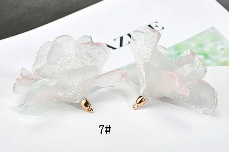 DIY серьги ручной работы свежий сладкий разноцветный шифон атласный цветок кулон