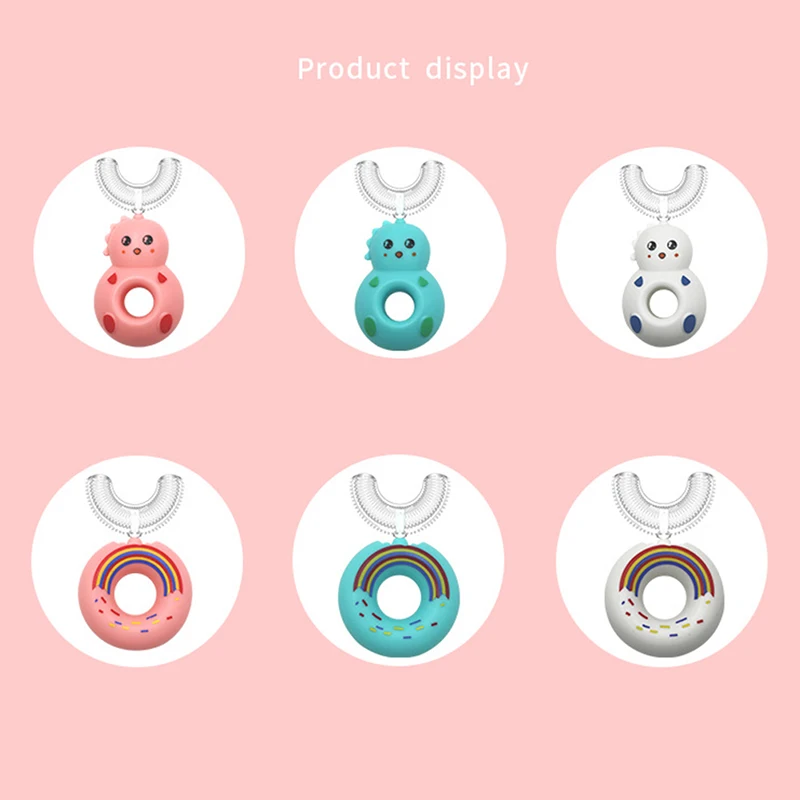 

360 ° детская U-образная зубная щетка детский пончик ручная зубная щетка Детская силиконовая безопасная ручная зубная щетка с мультяшным рис...