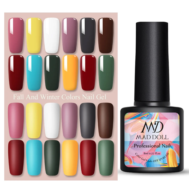 MAD DOLL Гель лак для ногтей 1 флакон 8 мл красный зеленый смешанные цвета долговечный