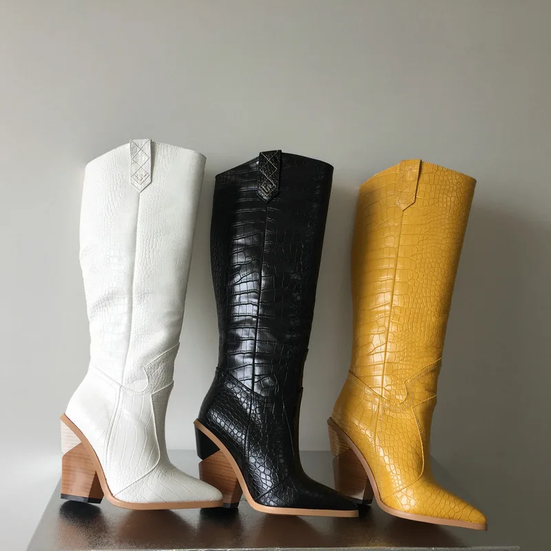 Ковбойские женские ботинки из искусственной кожи на танкетке ботильоны высоком