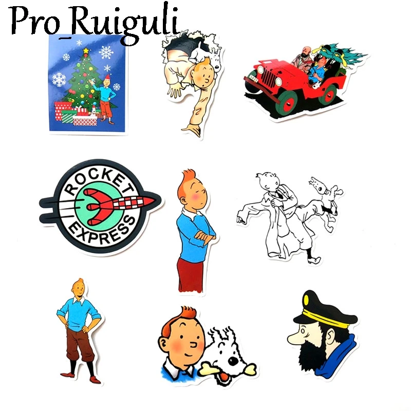 

25pcs The Adventures of Tintin Cartoon scrapbooking Stickers packs Waterproof Skateboard Suitcase Graffiti decals paster Kid Toy