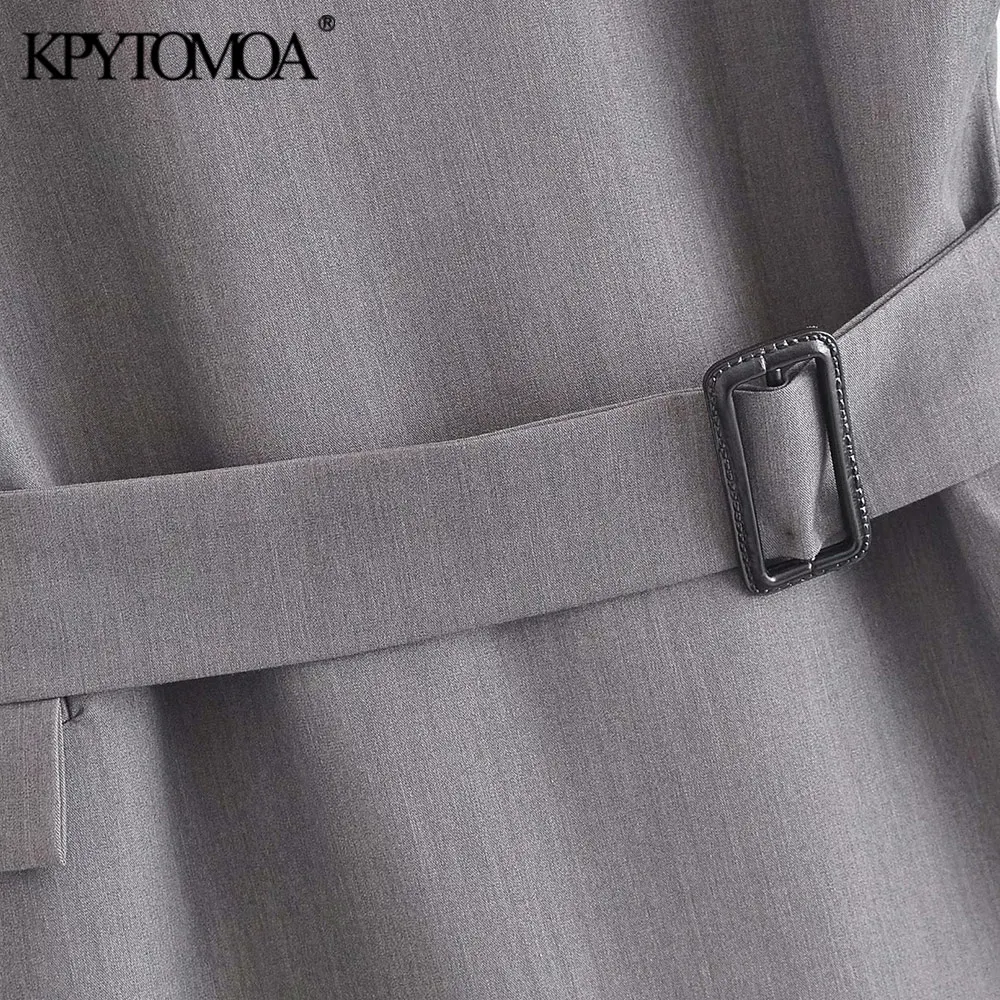 

KPYTOMOA Women 2021 Fashion With Belt Office Wear Waistcoat Vintage Sleeveless Flap Pockets Female Vest Outerwear Chic Veste
