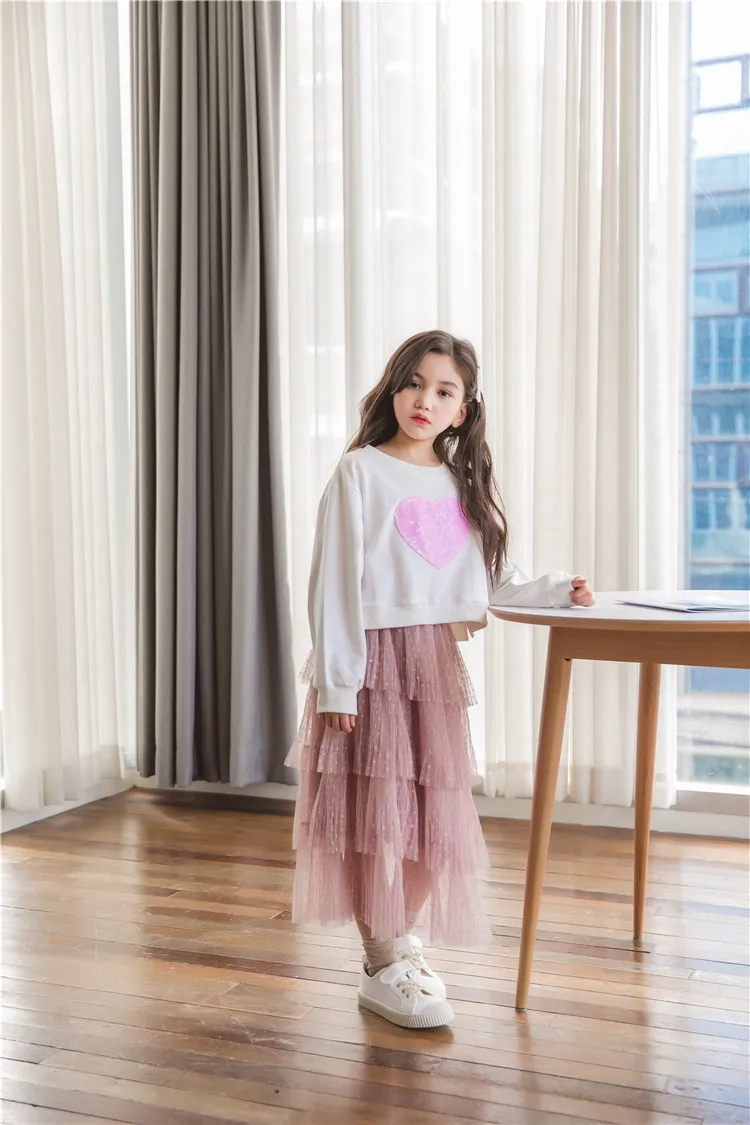 Модные Повседневные костюмы для девочек-подростков на весну и осень розовая юбка, комплект одежды из 2 предметов, свитер с длинными рукавами одежда для больших девочек возрастом от 10 до 12 лет