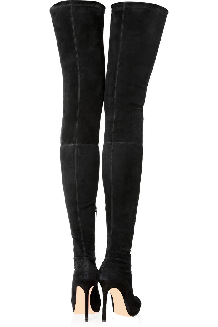 Пикантные Черные Сапоги выше колен на высоком каблуке Женские модные высокие