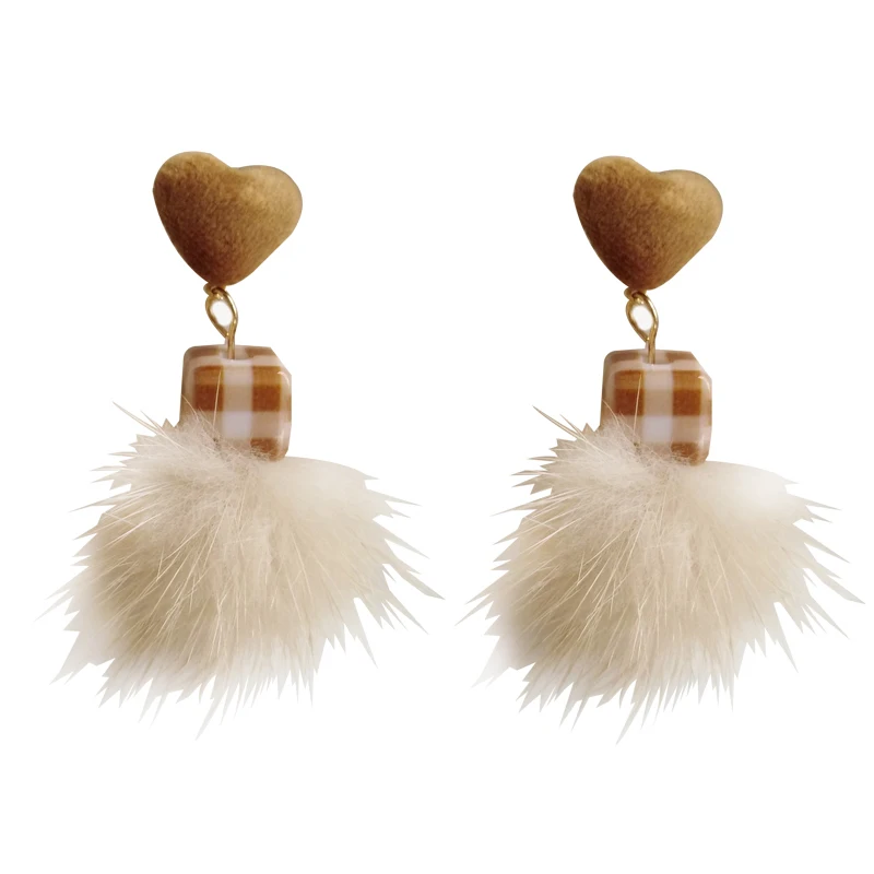 

Women Autumn Winter Artifical Hair Ball Earrings Hot Selling Warm Design Cloth Heart Square Bead Drop Earrings Fashion Jewelry