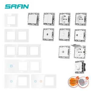Панельный светильник ель света SRAN F6 из закаленного стекла, настенная розетка с французским стандартом ЕС, usb tv, rj45, rj11, сенсорный модуль переключателя сделай сам, белый цвет