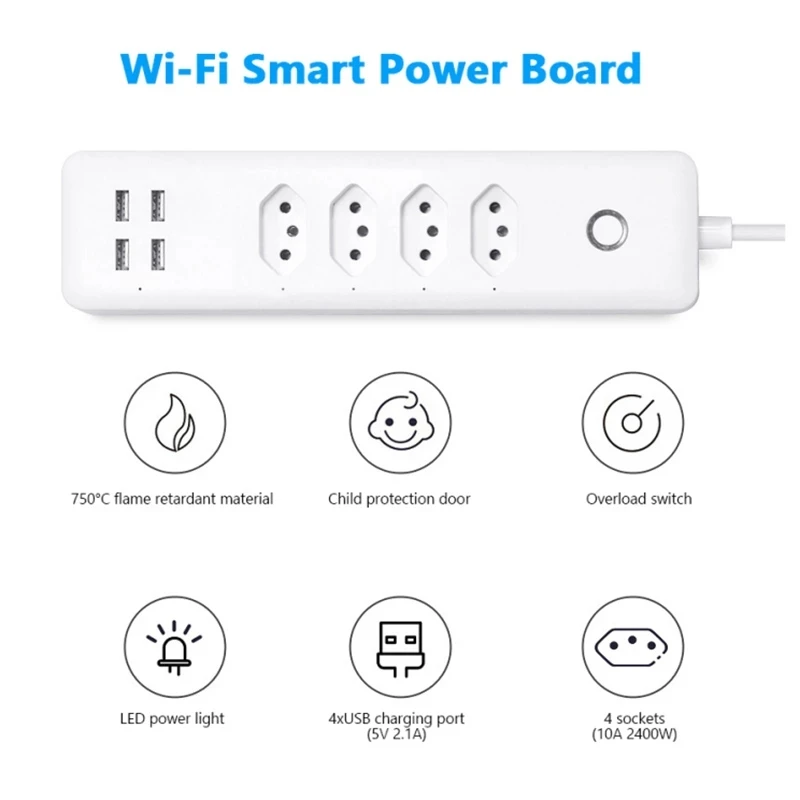 

Умный удлинитель Tuya Smart Home, 4 порта USB для зарядки, Wi-Fi, поддержка Alexa, Google Home
