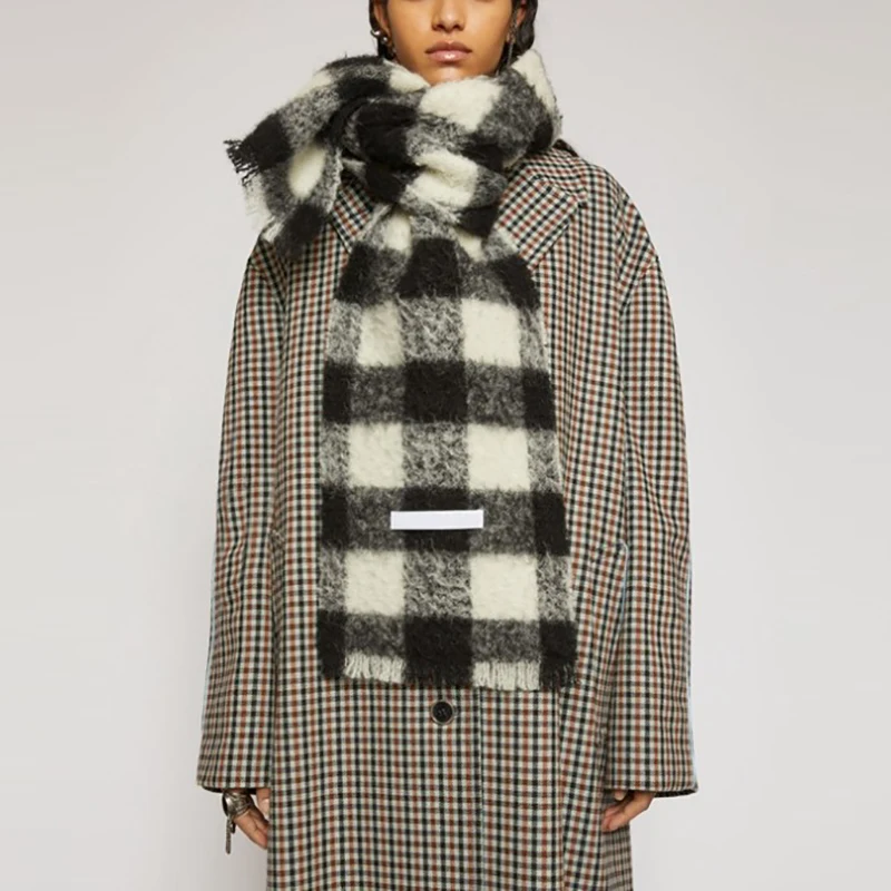 Новый бренд AC клетчатый зимний шарф женский осенний вязаный кашемировый Пашмина