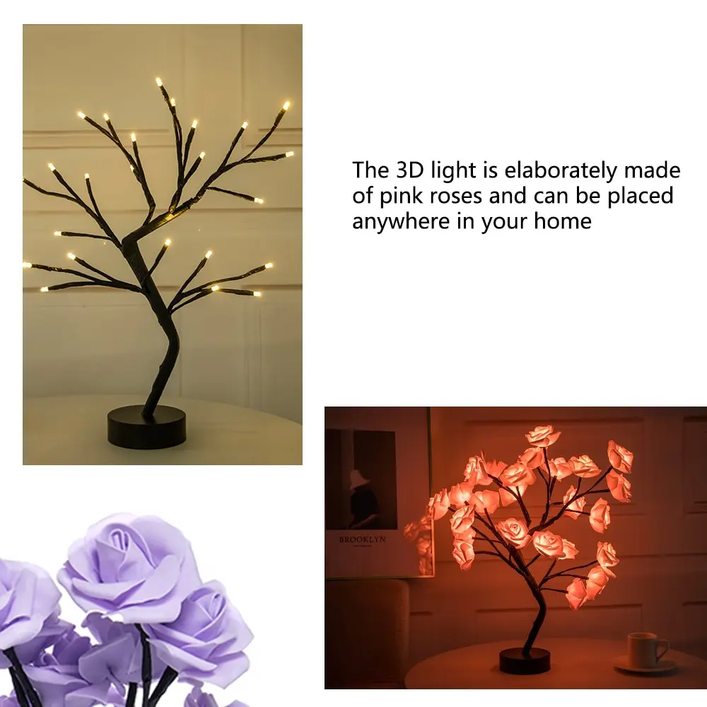 

LED Table Lamp Rose Flower Tree USB Night Lights Christmas Gift For Kids Room Rose Flower Lighting Home Decoration