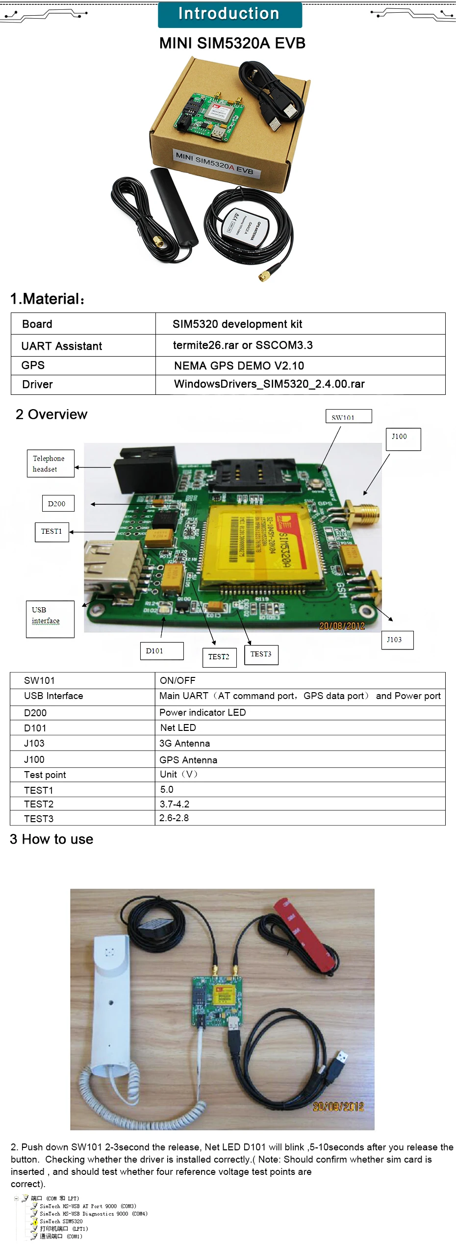 SIM5320A 3g wcdma оценочная плата evb комплекты, SIM5320A на плате, wcdma 850 1900 МГц 3g модуль маршрутизатора