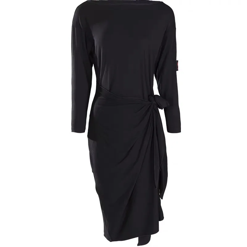 Черный Платье для латинских танцев, одежда для тренировок, профессиональное платье для взрослых, одежда для ча-румбы, латинский танец самба, костюмы DQS3272 - Цвет: Черный