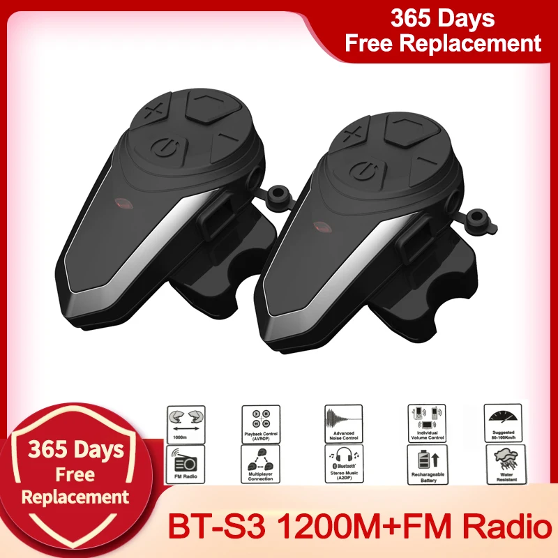 

BT-S3 1200M Motorcycle Bluetooth Helmet Headsets Intercom for Riders Wireless Intercomunicador Interphone MP3 FM