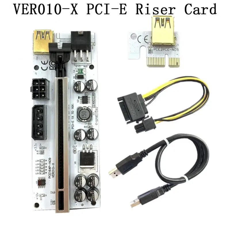 

VER010-X PCI-E Riser Card 009S PCI Express PCIE 1X to 16X Extender 0.6M USB 3.0 Cable SATA to 6Pin Power for Video Card